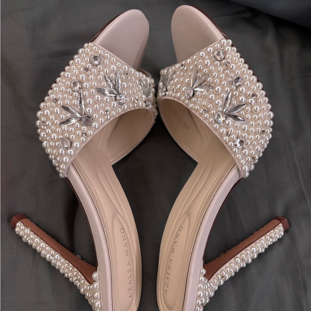 Cream Stiletto Heels with Intricate Embellishments